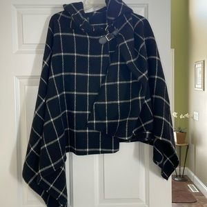 EUC Lauren by Ralph Lauren Black & White Plaid Poncho/Cape